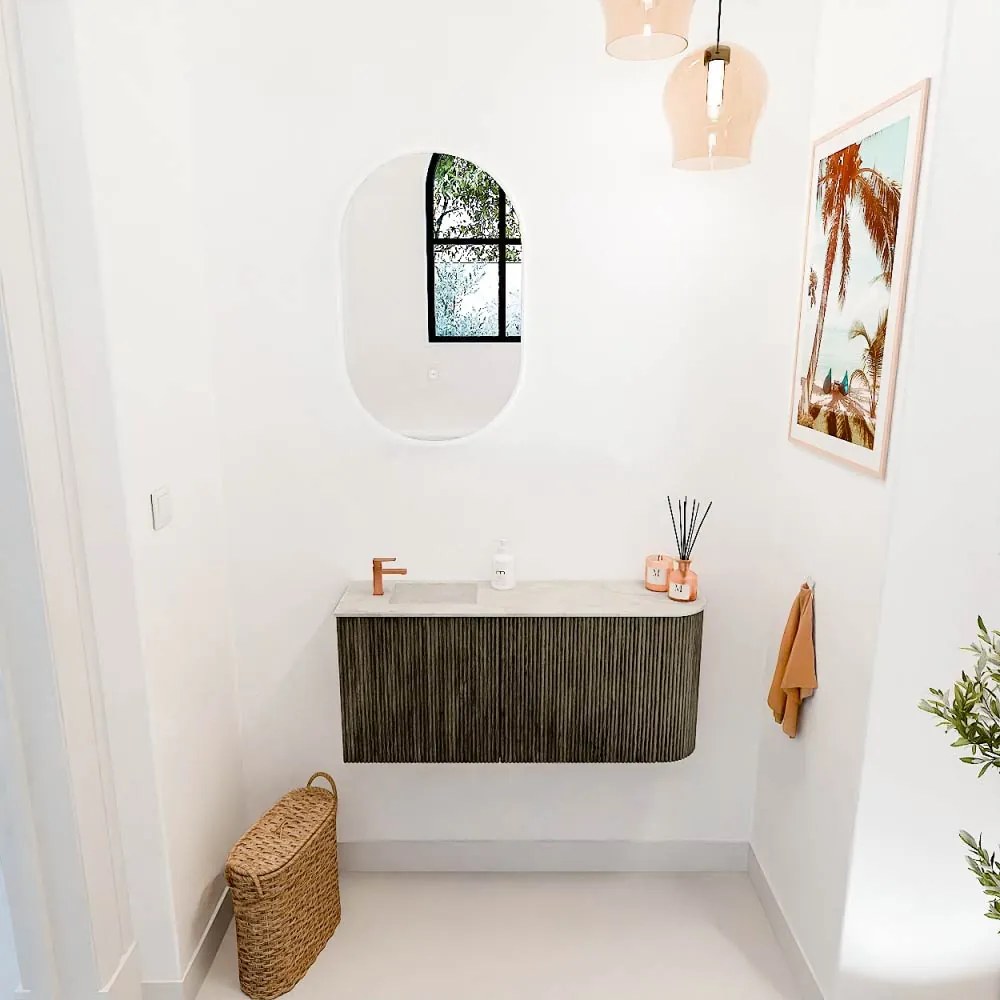 Mondiaz Joya DLux 90cm toiletmeubel ronding rechts shadow met wastafel faye links 1 kraangat ostra