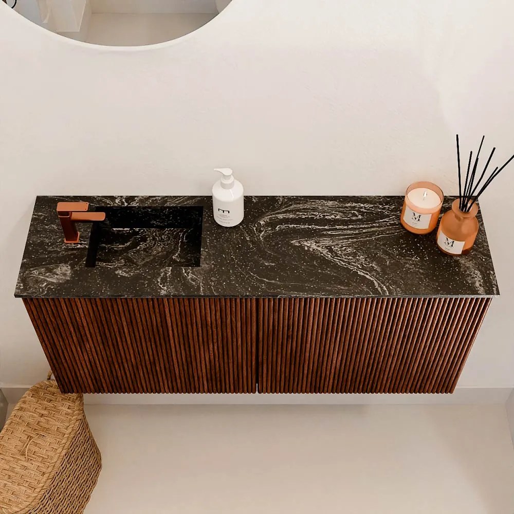 Mondiaz Joya DLux 90cm toiletmeubel ruby met wastafel faye links 1 kraangat lava