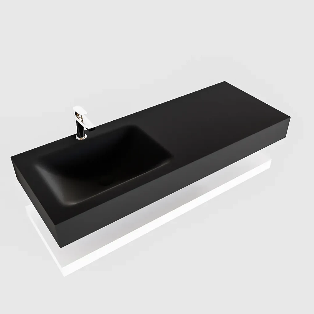 Zaro ALAN vrijhangende wastafel 120cm met wasbak Enkel links en solid suface planchet in kleur Wit mat 0 lade(s)