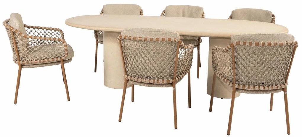 4 Seasons Outdoor Martinique tuinset met Hampton tafel 240 cm Tuinset beige weerbestendig