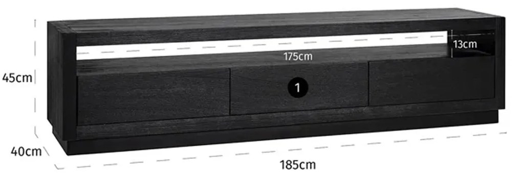 Richmond Interiors Oakura TV-meubel Zwart Eiken - 185x40x45cm.
