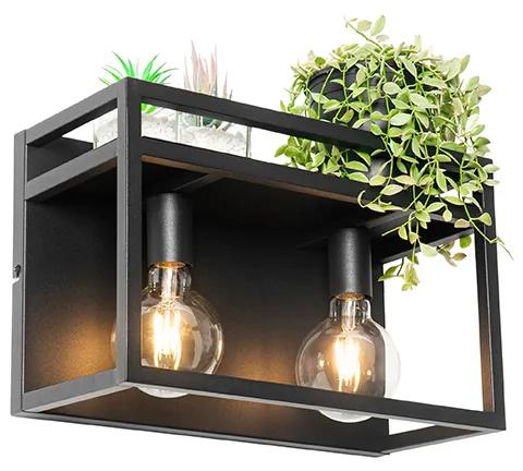 Industriële wandlamp zwart met rek 2-lichts - Cage Rack Industriele / Industrie / Industrial E27 Binnenverlichting Lamp