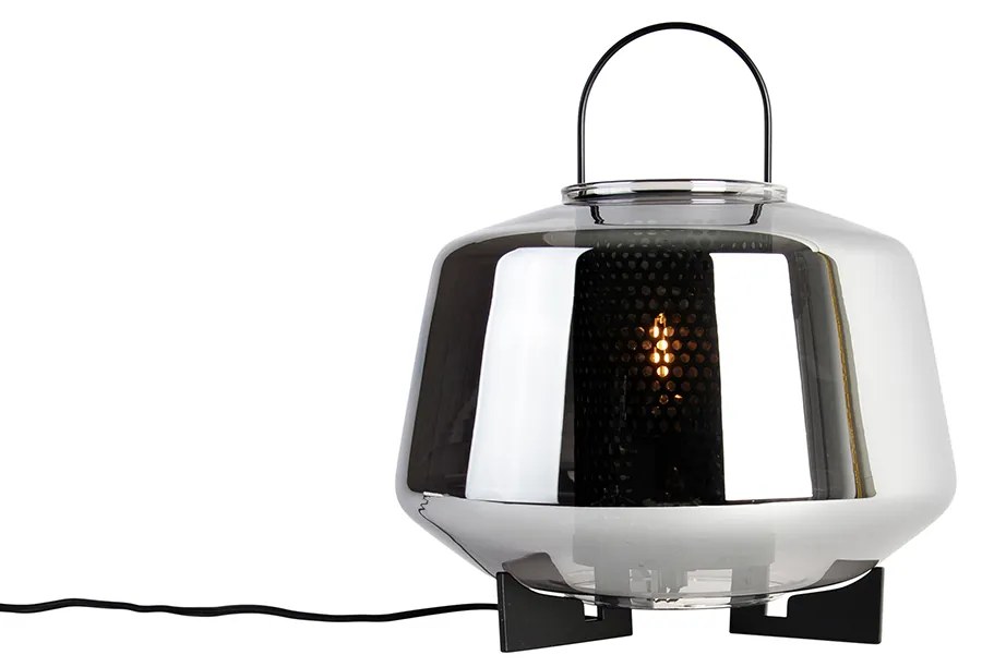 Art deco tafellamp zwart met smoke glas 30 cm - Kevin