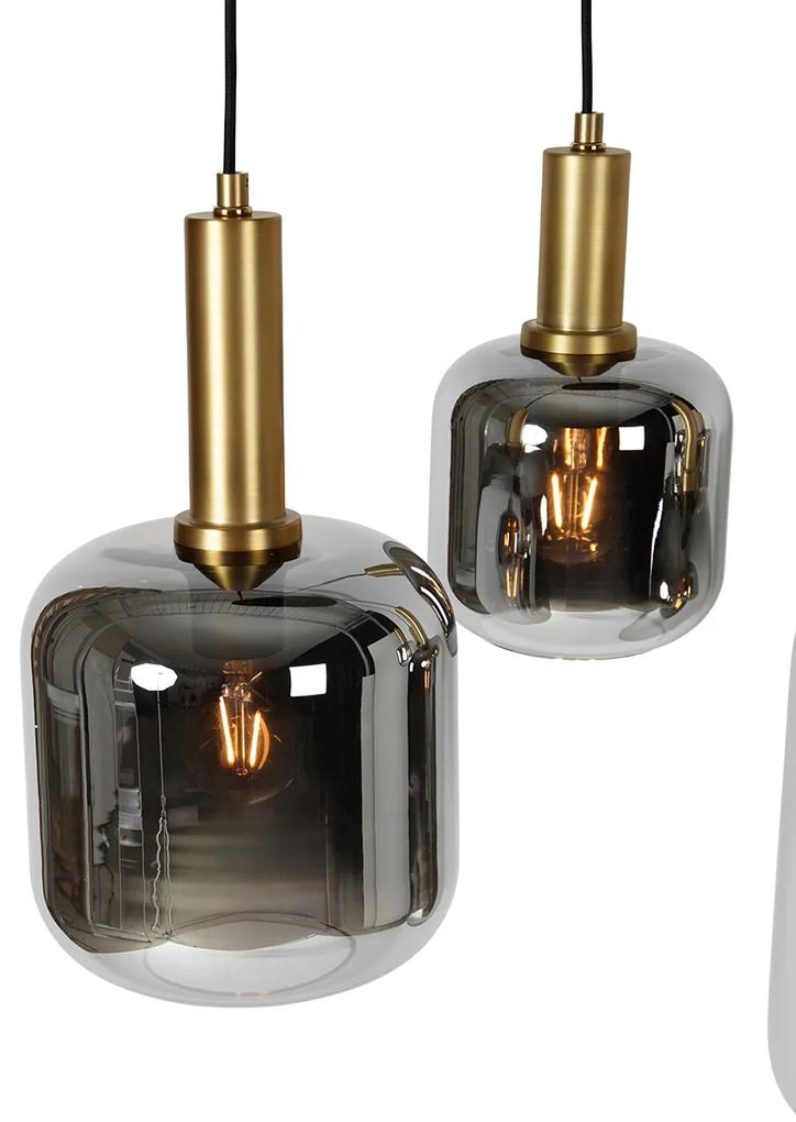 Eettafel / Eetkamer Hanglamp zwart met goud en smoke glas ovaal 5-lichts - Zuzanna Modern E27 Binnenverlichting Lamp