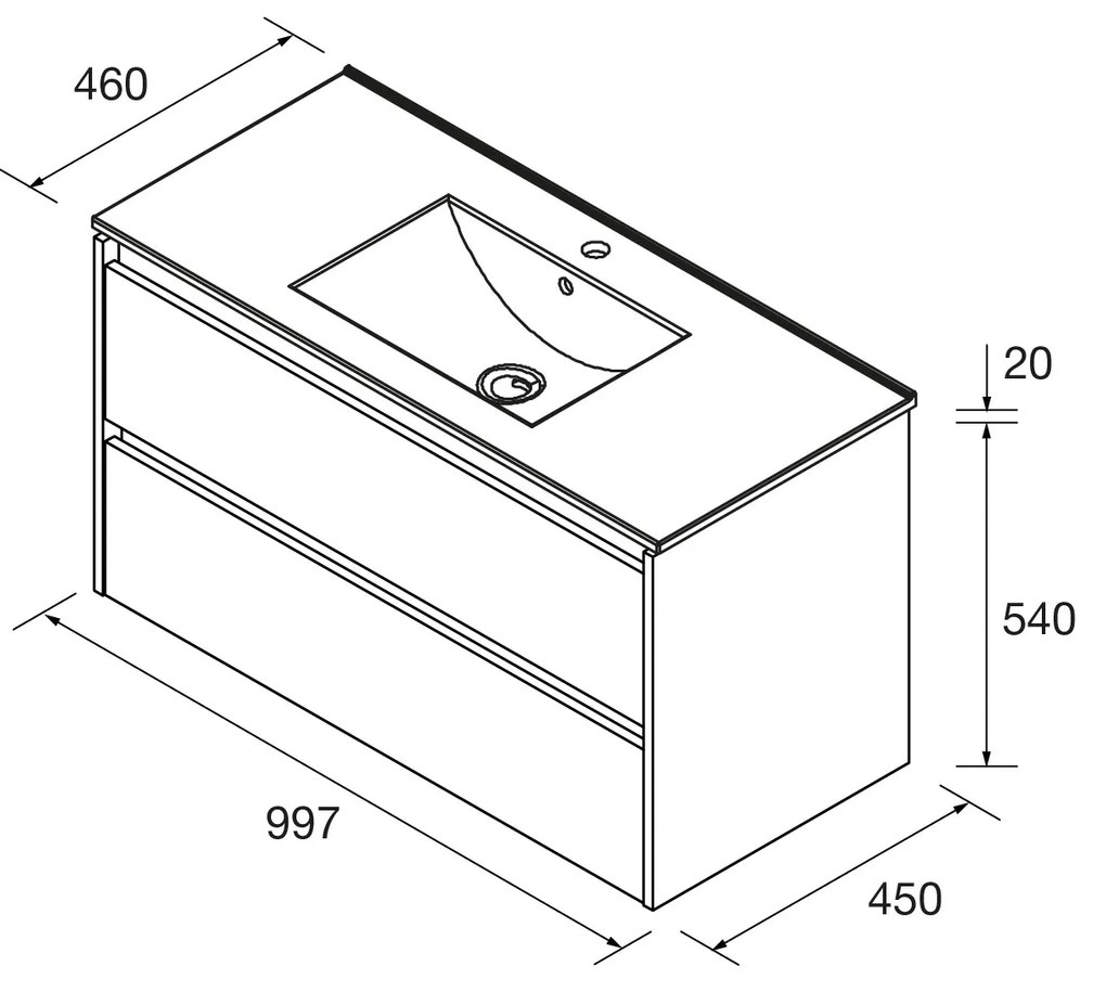 Muebles Project badmeubel 100cm met 2 lades en wastafel warm eiken