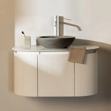 Carsone Houten Badkamermeubelset Wit & Zonder Extra Eenheid & Rond Grijs Cement Ø40 Cm Tarsis & Spiegelloze & Wit ↑30 Cm - Sklum