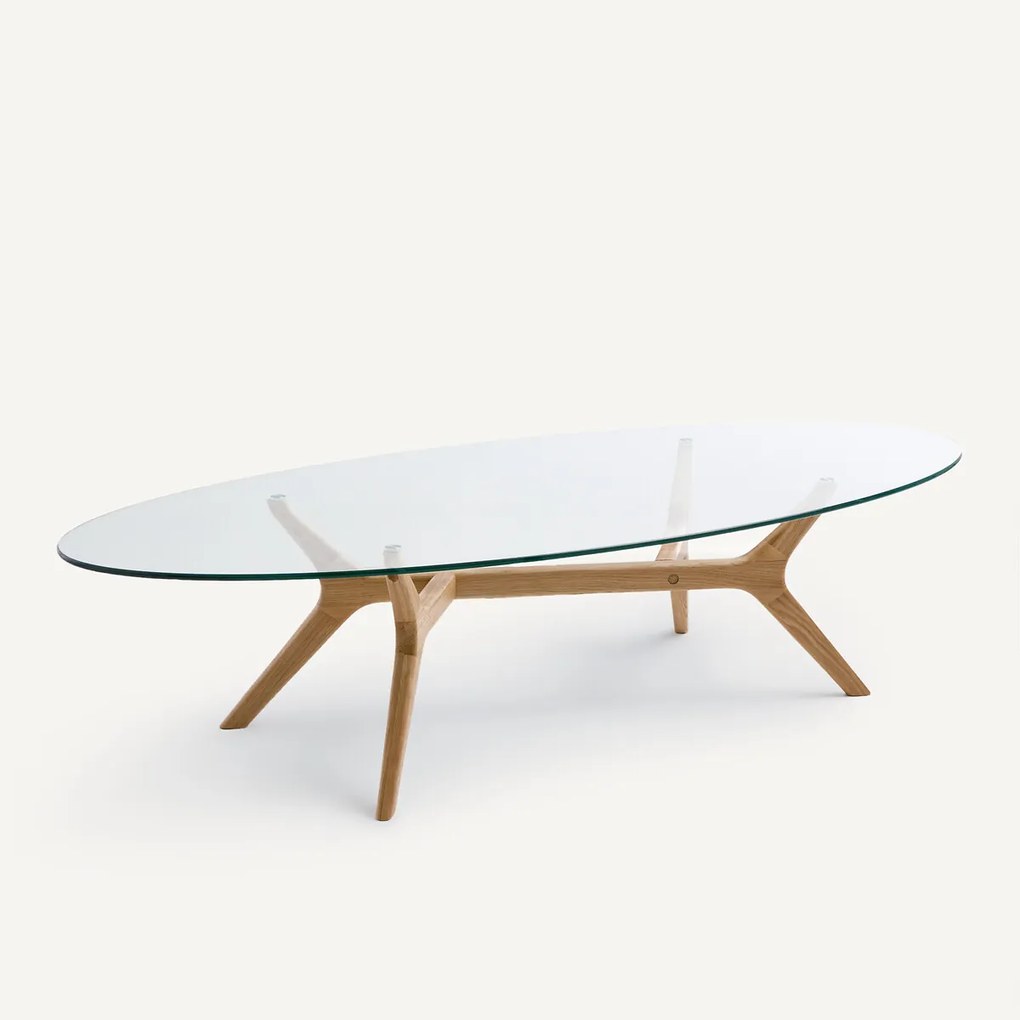 Salontafel in ellipsvorm, eik en glas, Maricielo