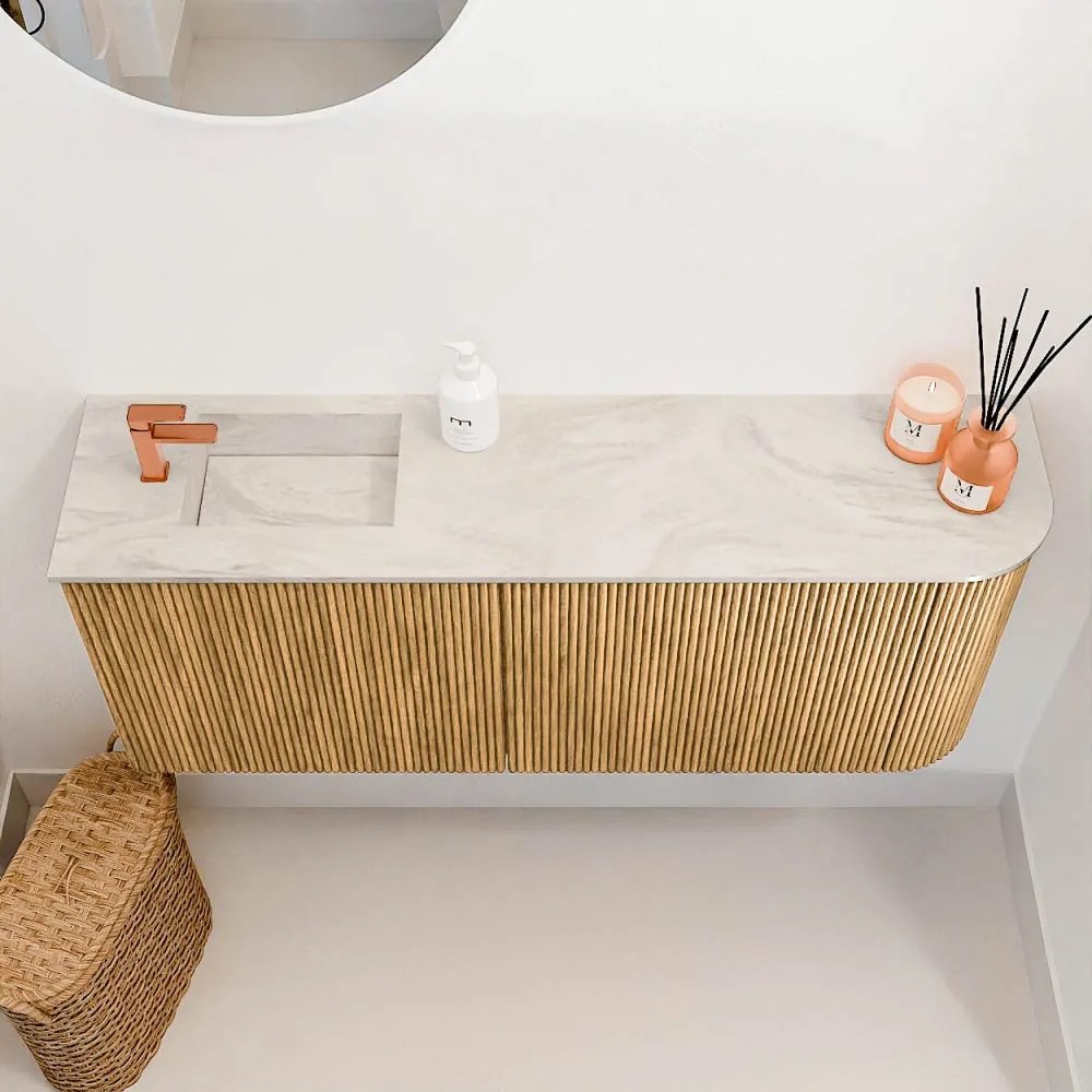 Mondiaz Joya DLux 100cm toiletmeubel ronding rechts oak met wastafel faye links 1 kraangat ostra