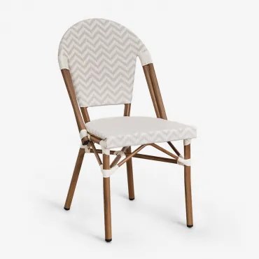 Set Van 4 Stapelbare Tuinstoelen Van Aluminium En Synthetisch Rotan Brielle Bistro Gardenia Wit - Naakt Beige - Sklum