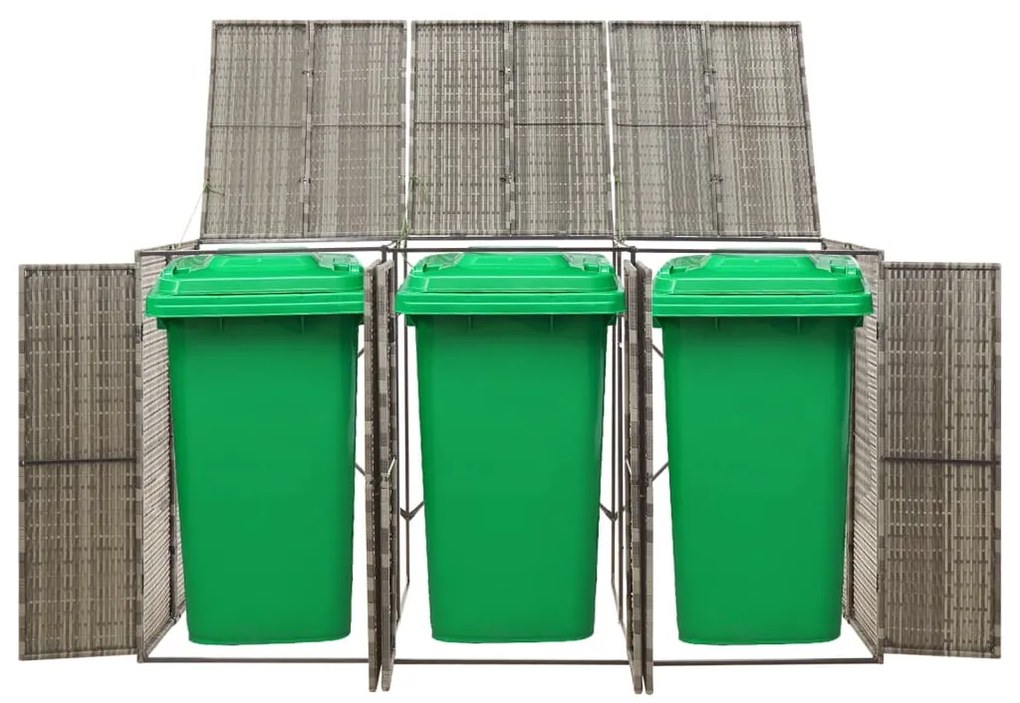 vidaXL Containerberging driedubbel 207x80x117 cm poly rattan grijs