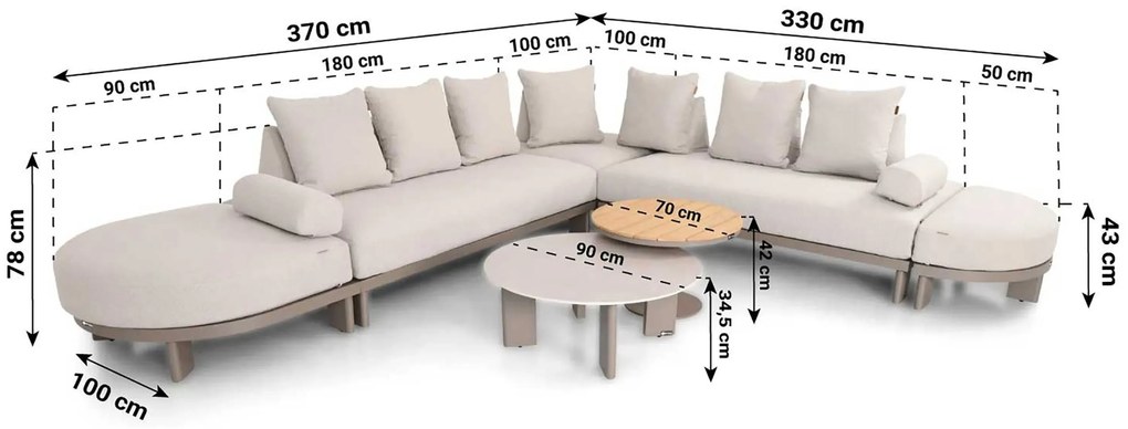 Loungeset tuin 6 personen Aluminium Taupe Santika Furniture Santika