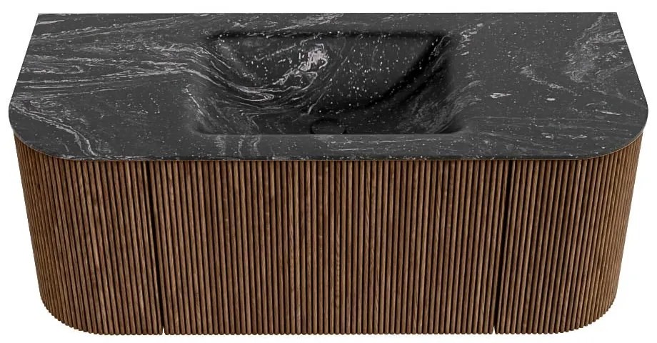 Mondiaz Kurve-dlux 110cm badmeubel ronding links/rechts walnut met 1 lade en 2 deuren en wastafel cloud midden 1 kraangat lava