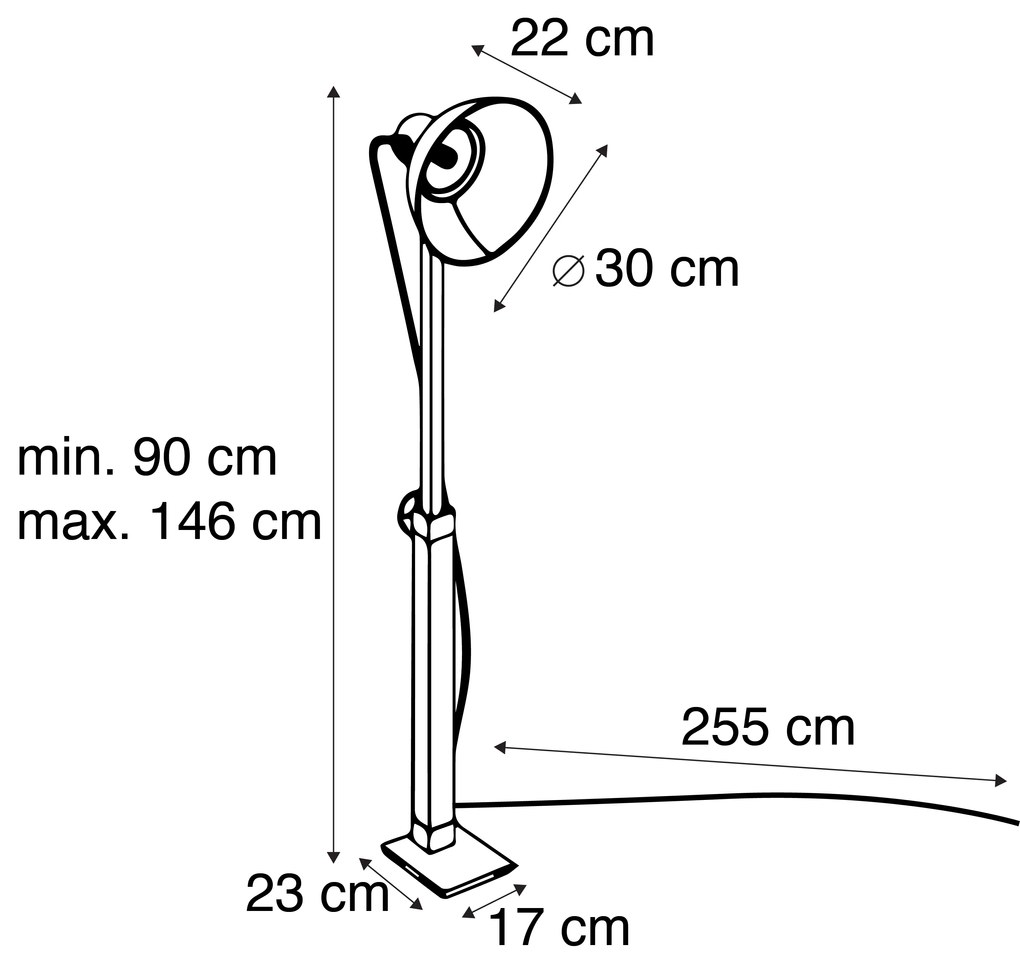 Industriele vloerlamp brons met mango hout - Mangoes