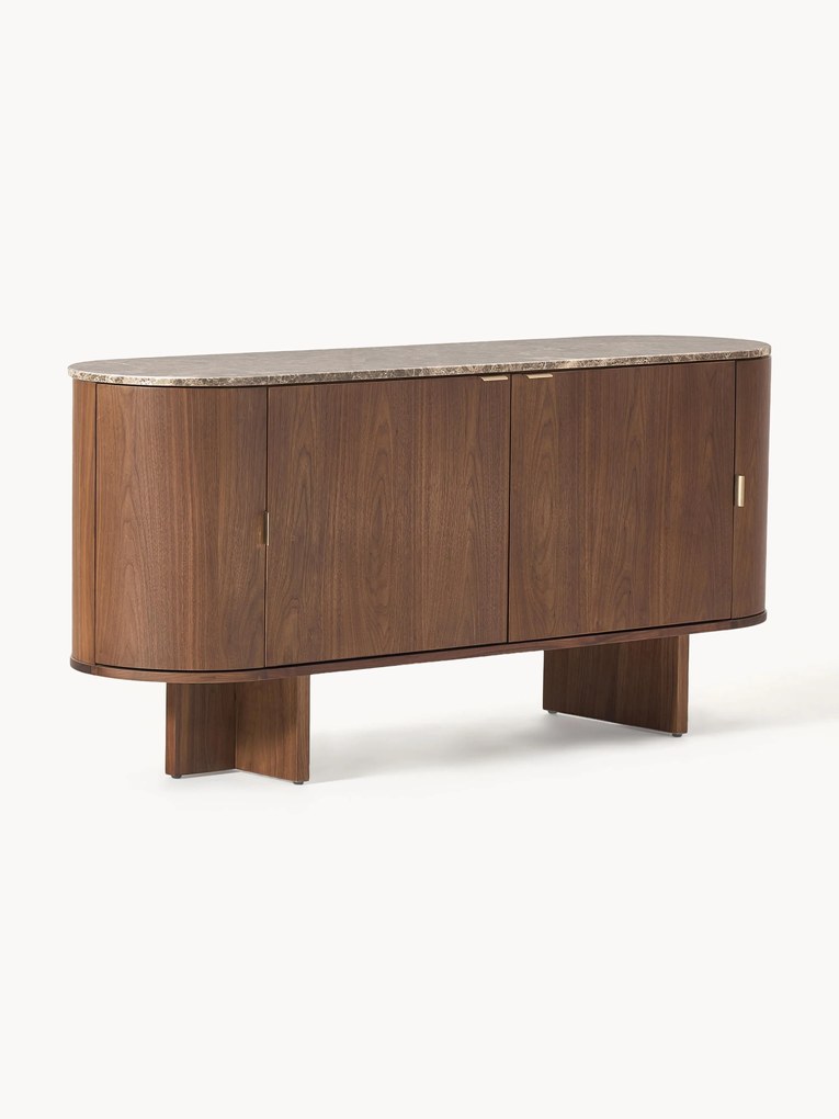Houten dressoir Zumi met afgeronde hoeken en marmeren blad