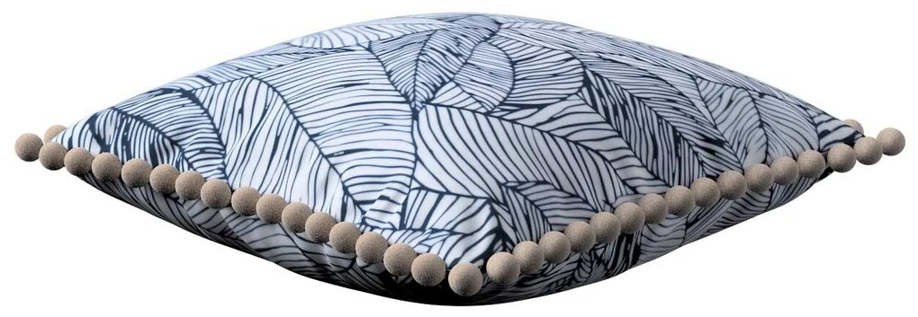 Dekoria Kussenhoes Wera met pompons, donkerblauw-wit 45 x 45 cm