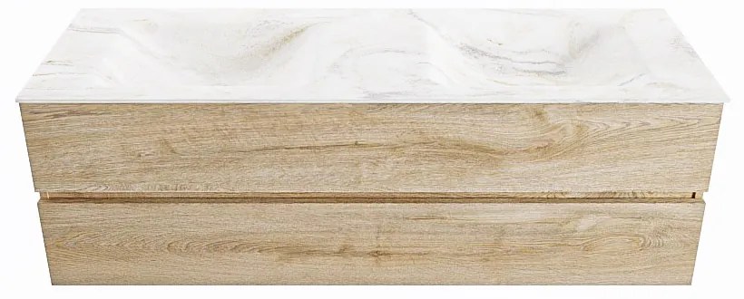 Mondiaz Vica DLux badmeubel 150cm washed oak 2 lades met wastafel ostra dubbel 2 kraangaten