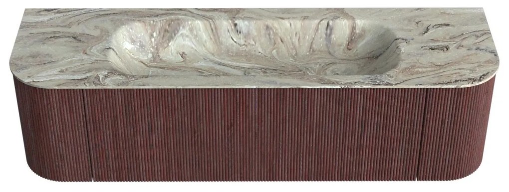 Mondiaz Kurve-dlux 160cm badmeubel ronding links/rechts ruby met 1 lade en 2 deuren en wastafel big medium midden zonder kraangat glace