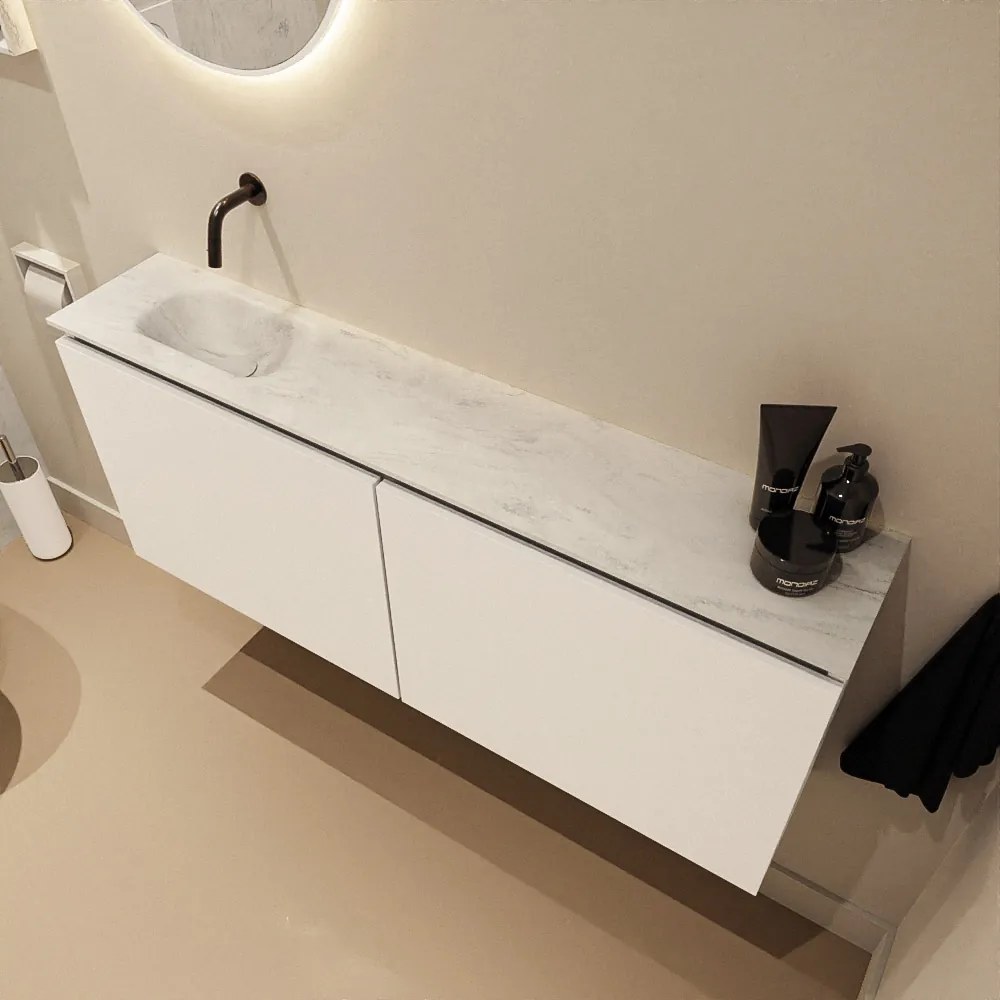 Mondiaz Ture DLux toiletmeubel 120cm talc met wastafel opalo links zonder kraangat