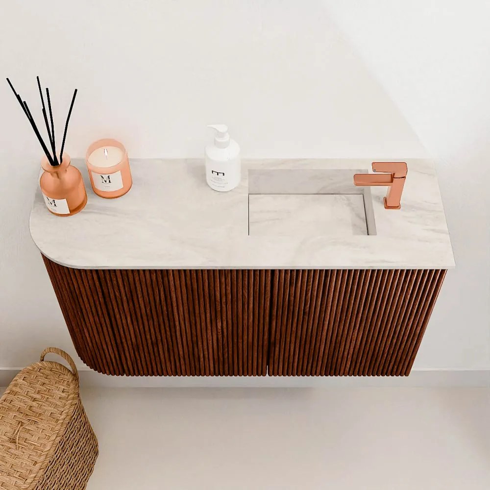 Mondiaz Joya DLux 70cm toiletmeubel ronding links ruby met wastafel faye rechts 1 kraangat ostra