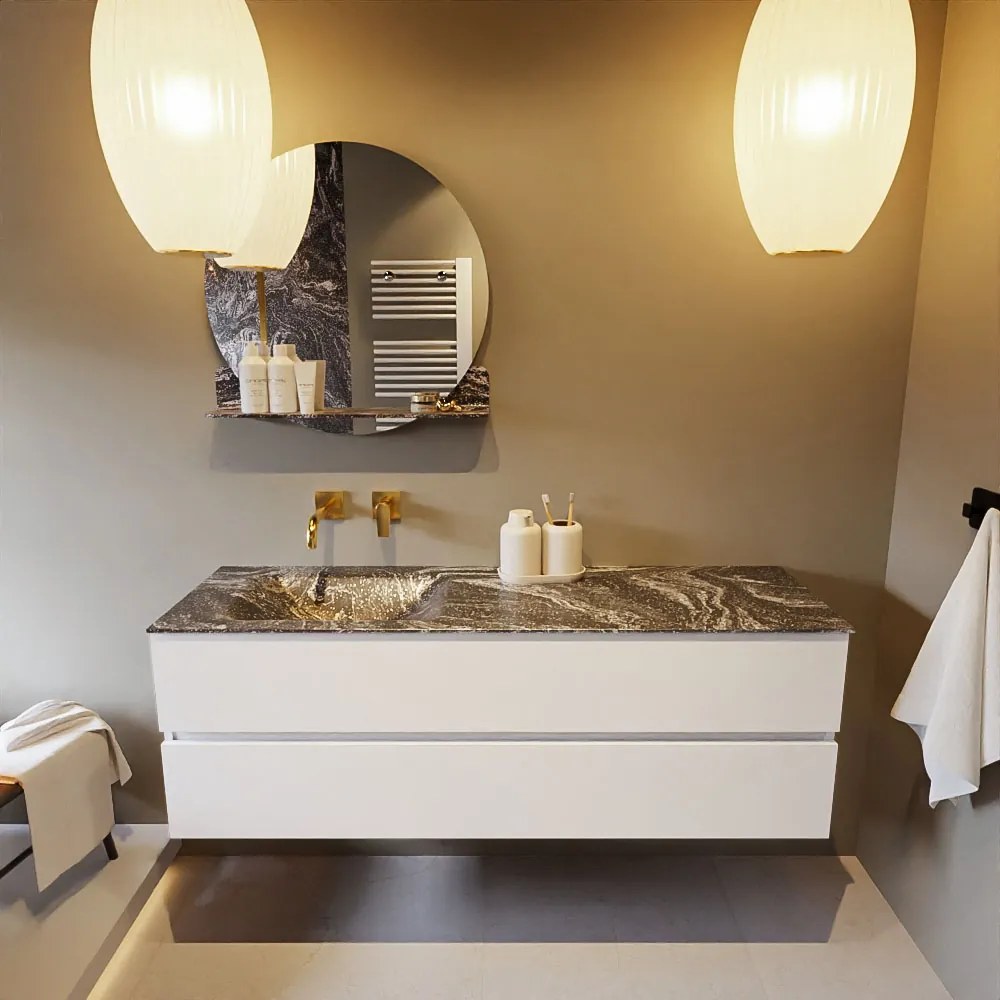 Mondiaz Vica DLux badmeubel 150cm talc 2 lades met wastafel lava links zonder kraangat