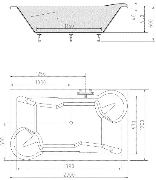 Polysan Duo rechthoekig bad 200x120x45cm wit