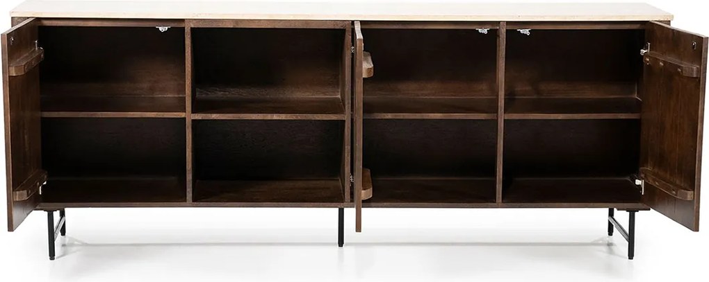 Dressoir Donker Hout Met Travertin Blad - 200x41x75cm.