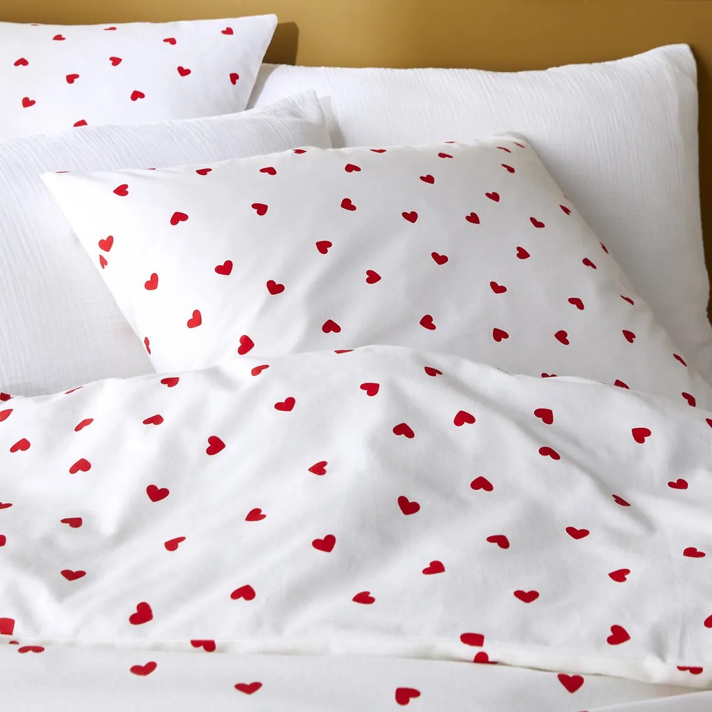 Bedset van 50% gerecycled katoen, vierkant kussensloop Scacco rood