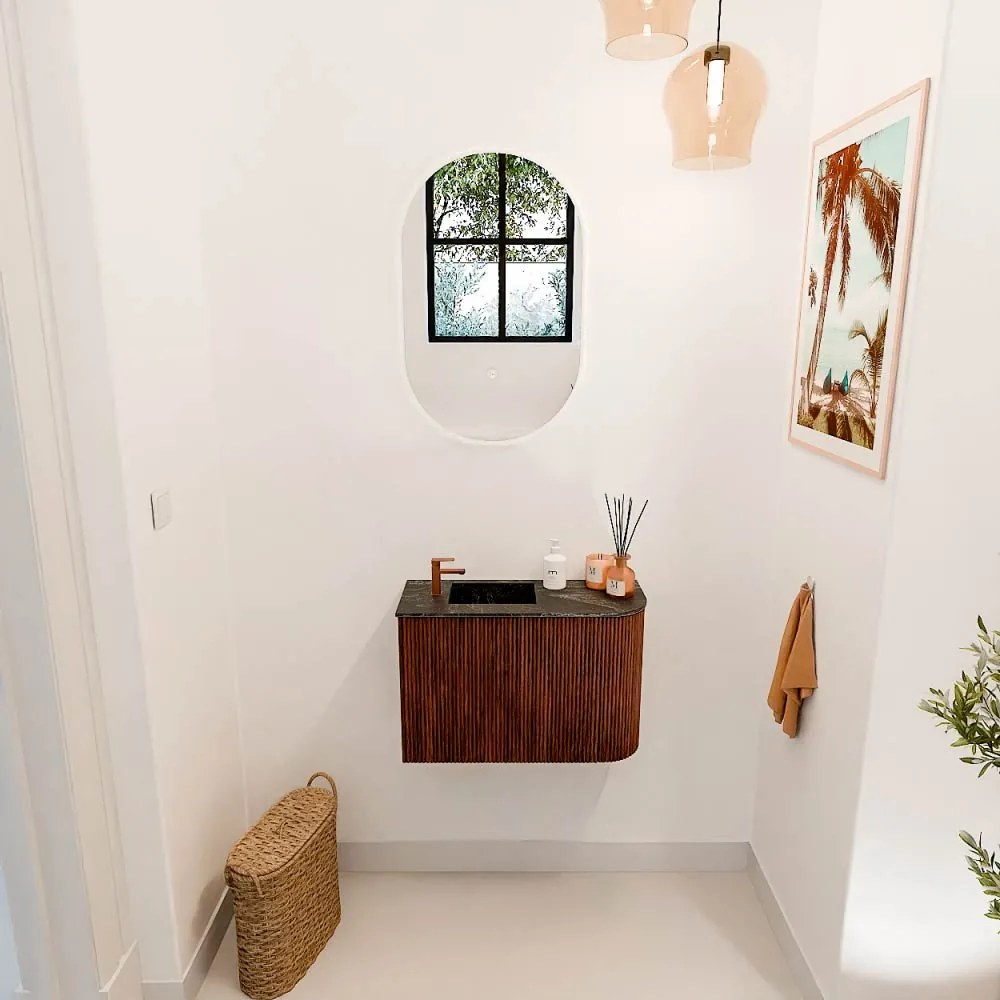 Mondiaz Joya DLux 60cm toiletmeubel ronding rechts ruby met wastafel faye links 1 kraangat lava