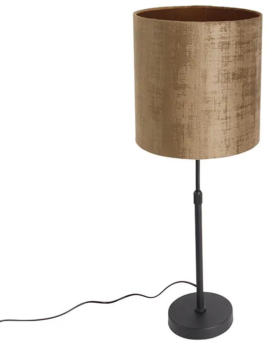 Stoffen Tafellamp zwart velours kap bruin 25 cm verstelbaar - Parte Modern E27 cilinder / rond Binnenverlichting Lamp