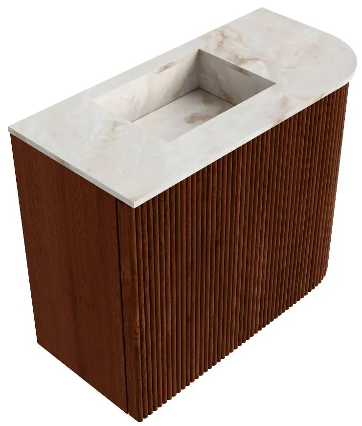 Mondiaz Joya DLux 50cm toiletmeubel ronding rechts ruby met wastafel faye links 1 kraangat frappe