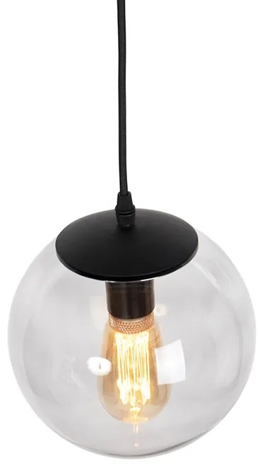 Moderne hanglamp zwart met grijs glas 20cm - Pallon