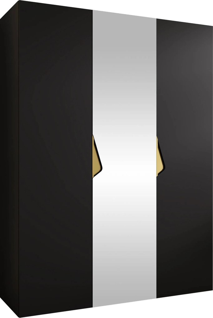 Kledingkast Hartford 624, Zwart, Gouden, 202x150x52cm, 104.8 kg, Kledingkast deuren: Met scharnieren
