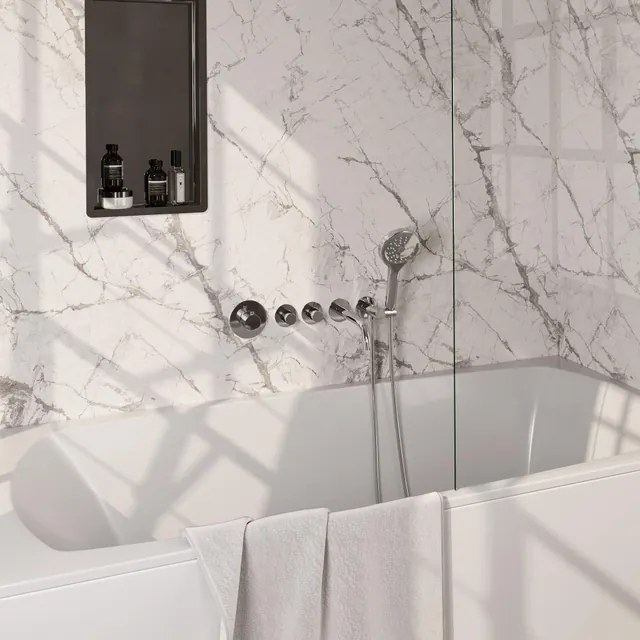 BRAUER Stripe Thermostatische Badkraan - SET 02 - inbouw - uitloop - 3-standen handdouche - doucheslang - wandaansluitbocht - chroom 5-CE-358