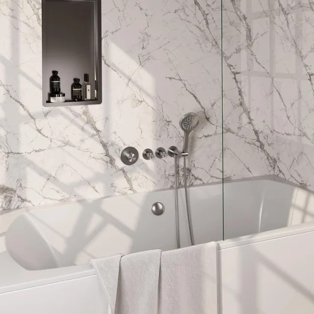 BRAUER Stripe Thermostatische Badkraan - SET 02 - inbouw - badvulcombinatie - 3-standen handdouche - doucheslang - wandaansluitbocht - RVS-kleurig geborsteld PVD 5-NG-360