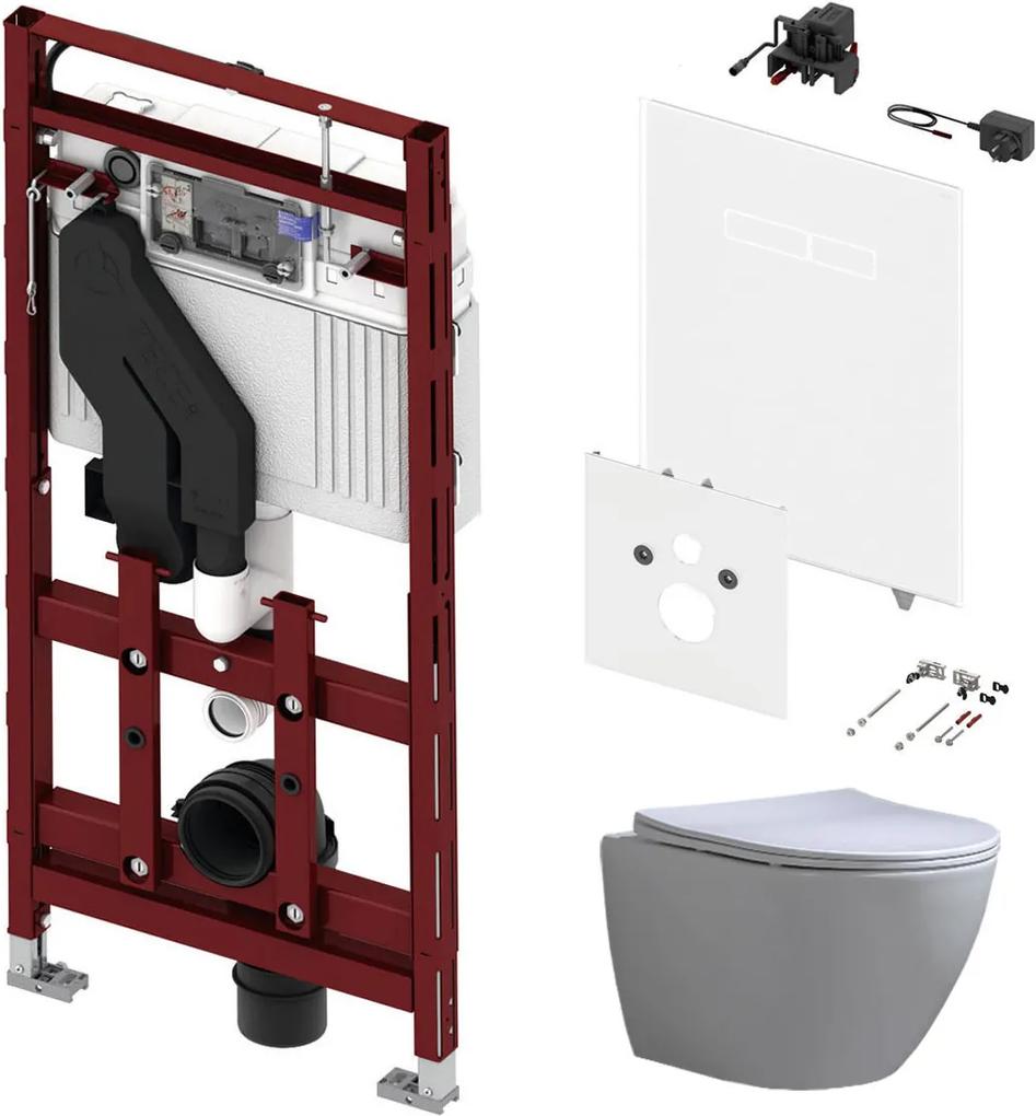 Tece 400 Toiletset met Geurafzuiging - Inbouw WC Hangtoilet Wandcloset Shorty Flatline Rimfree - Elektronische sen-Touch Bedieningsplaat Wit