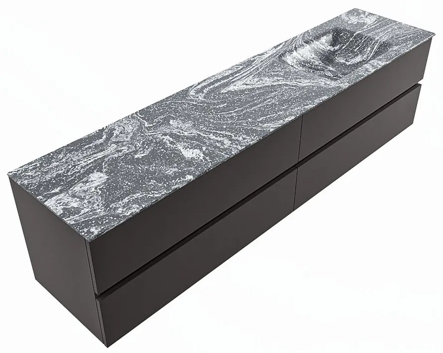 Mondiaz Vica DLux badmeubel 200cm dark grey 4 lades met wastafel lava rechts 1 kraangat