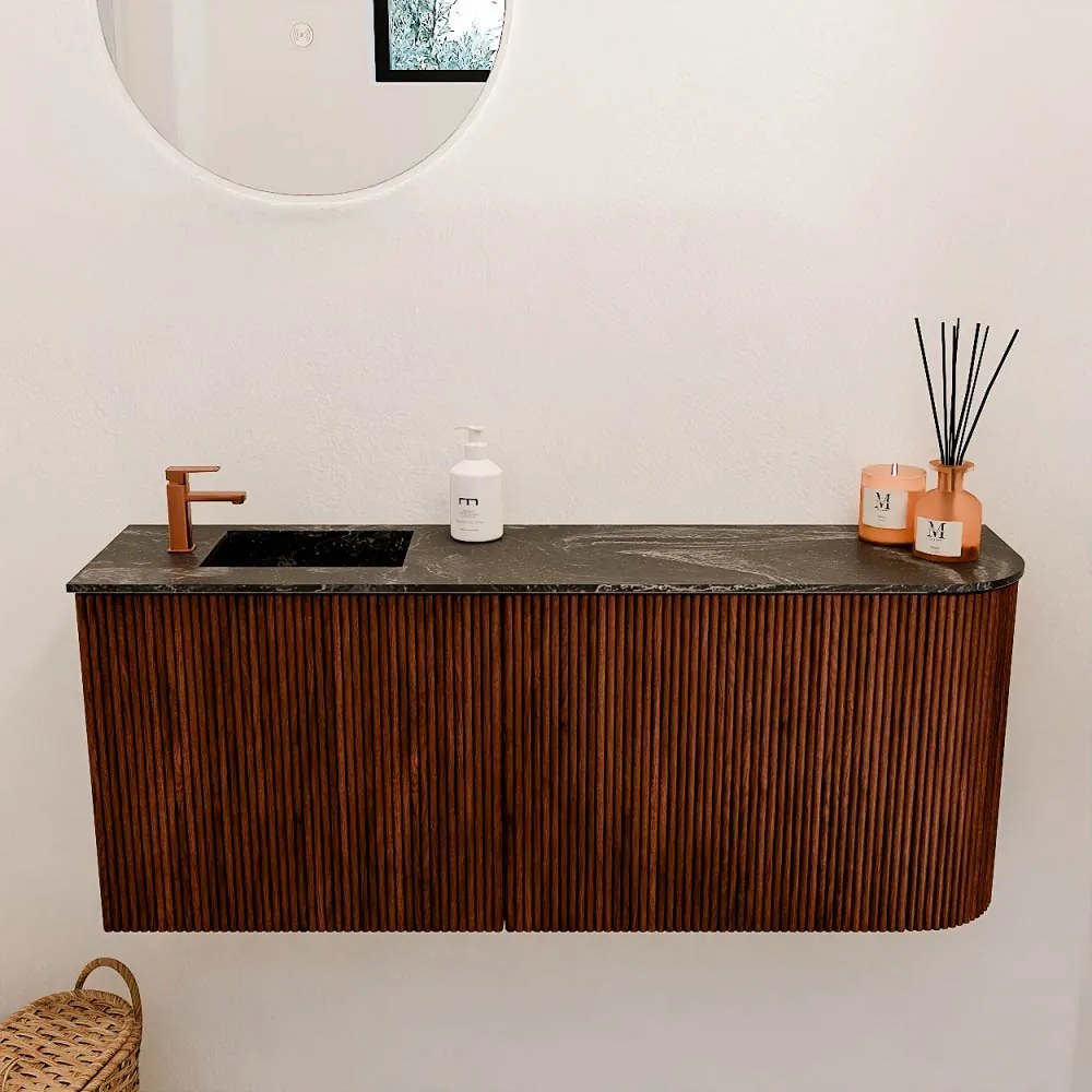 Mondiaz Joya DLux 100cm toiletmeubel ronding rechts ruby met wastafel faye links 1 kraangat lava