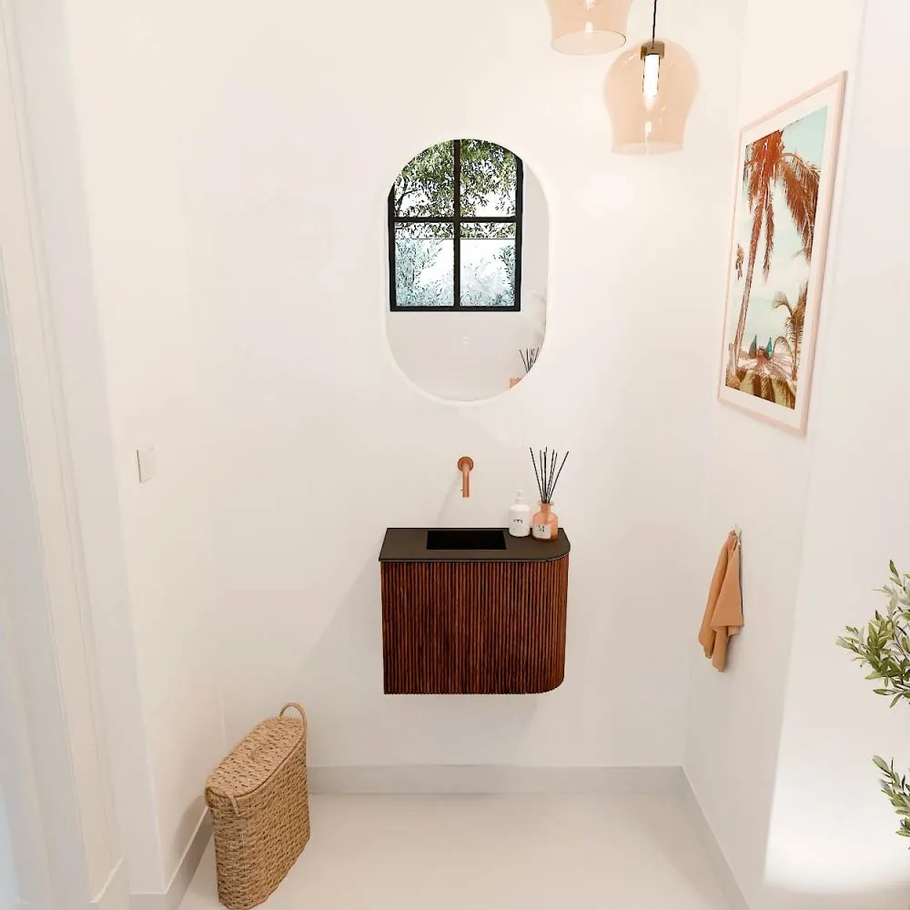 Mondiaz Joya 50cm toiletmeubel ronding rechts ruby met wastafel faye links zonder kraangat urban