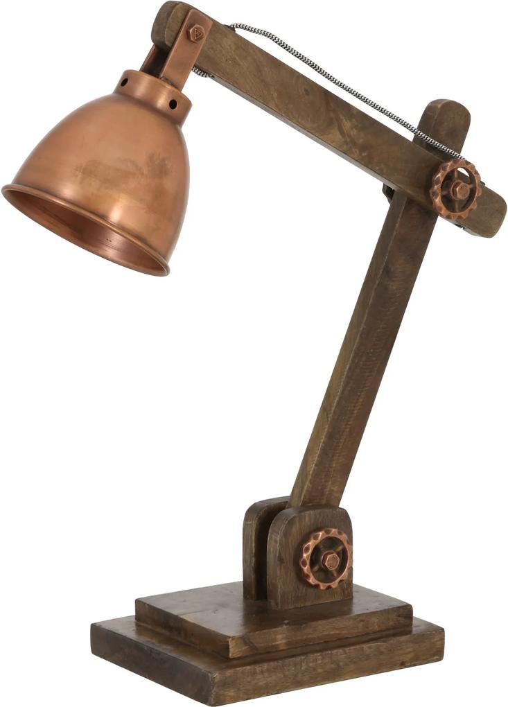 Bureaulamp ELMER - hout bruin + koper