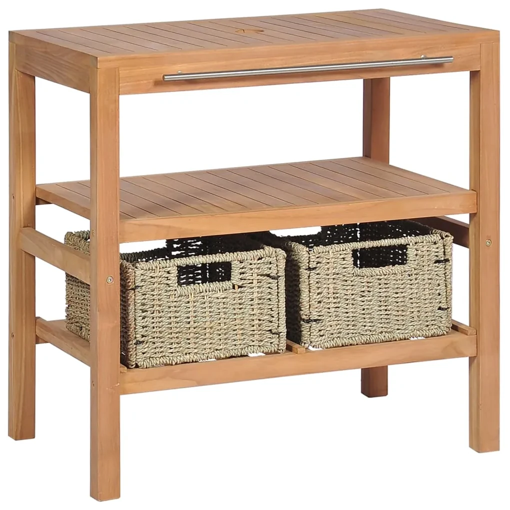 vidaXL Badkamer wastafelkast met 2 manden 74x45x75 cm massief teakhout