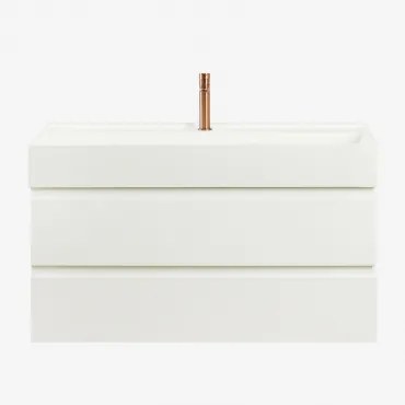 Ona Zwevend Badkamermeubelset Van Hout En Essenfineer Met Geïntegreerde Wastafel Wit & Spiegelloze & Rosé Goud ↑20 Cm - Sklum