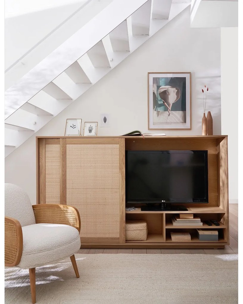 TV-meubel, eikenhout, fineer en deuren in vlechtwerk, Palano