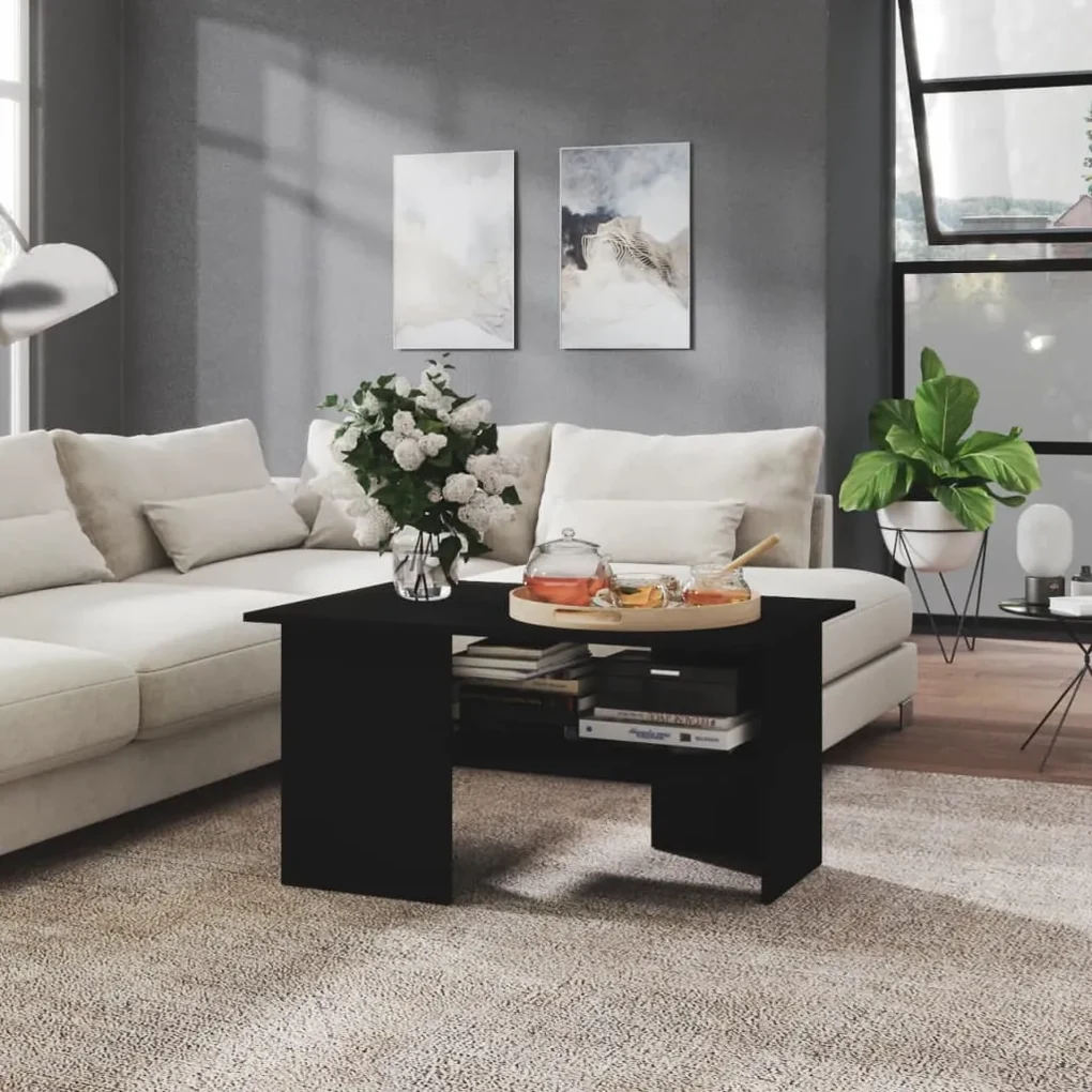vidaXL Salontafel 90x60x46,5 cm spaanplaat zwart