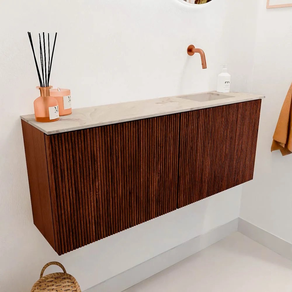 Mondiaz Joya DLux 100cm toiletmeubel ruby met wastafel faye rechts zonder kraangat frappe