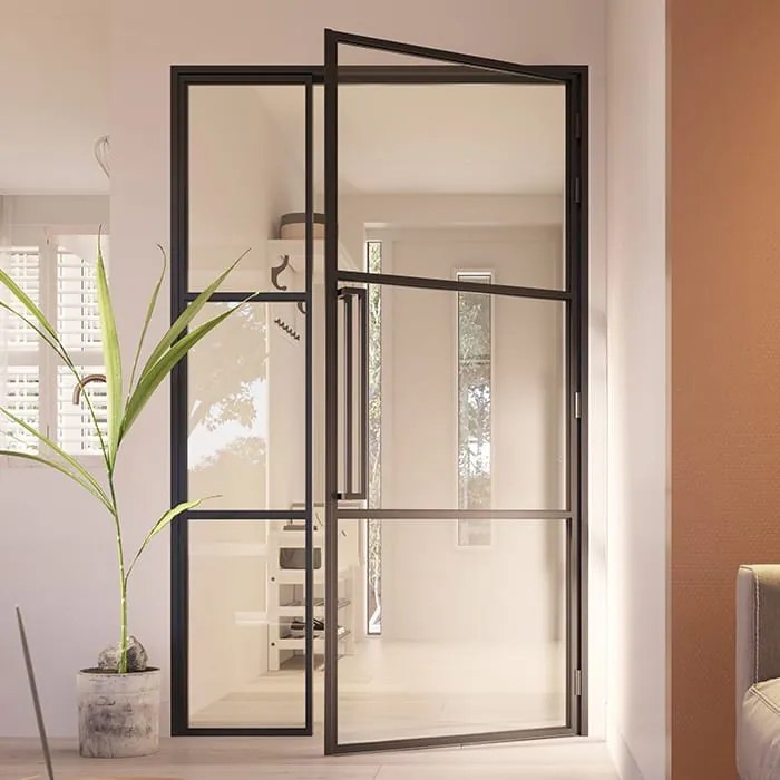 Stalen Deur -  Slimline Met Zijlicht Maatwerk Helder G - Zwart - Incl. Kozijn