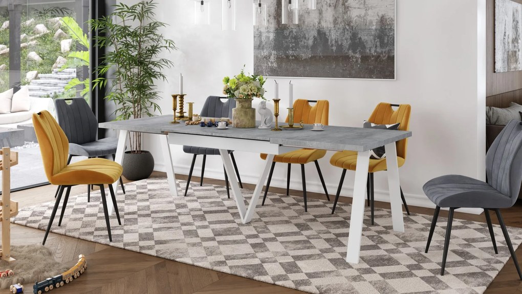 AVERY Millenium beton/onderkant wit - LOFT/INDUSTRIËLE TAFEL VOOR WOONKAMER / EETKAMER UITKLAPBAAR TOT 330 cm!