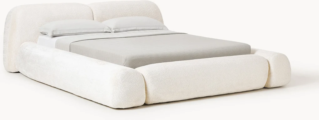 Gestoffeerd teddy bouclé bed Wolke met opbergruimte | BIANO