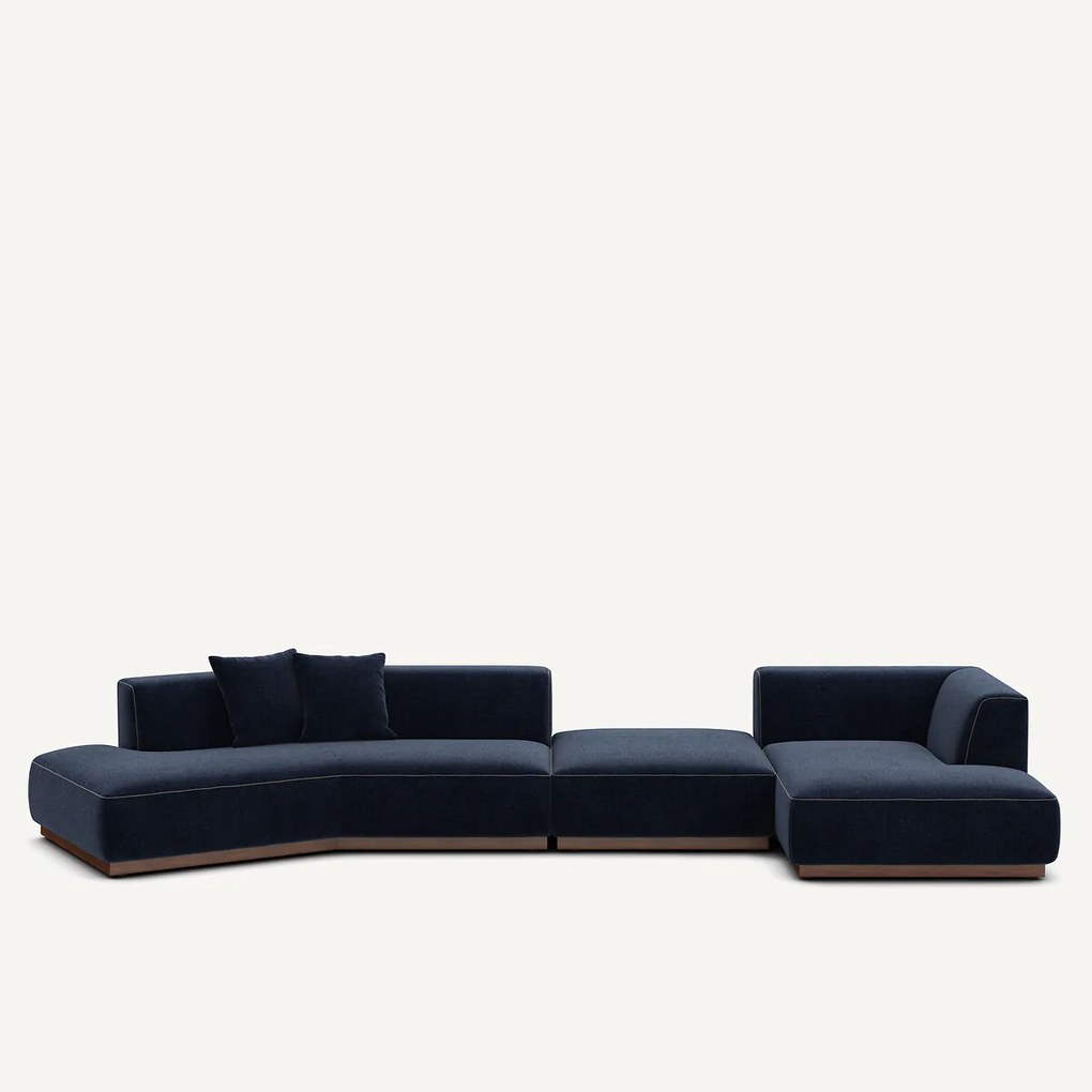 Open bank met hoek rechts met chenille fluwelen voetensteun, JACOPO