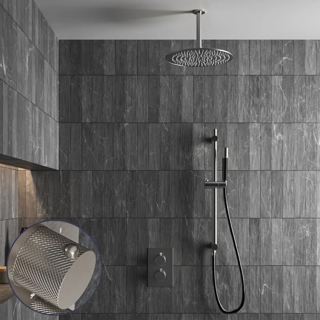 Saniclear Exclusive Curved Pro inbouw regendouche met 20cm hoofddouche, plafondarm en glijstang RVS