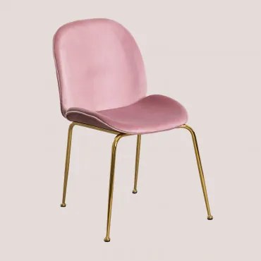 Set Van 4 Pary Fluwelen Eetkamerstoelen Pioenroos & Goud - Sklum